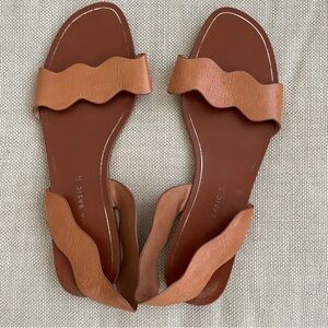 Zara.  Wavy leather flat sandals.  Size 37